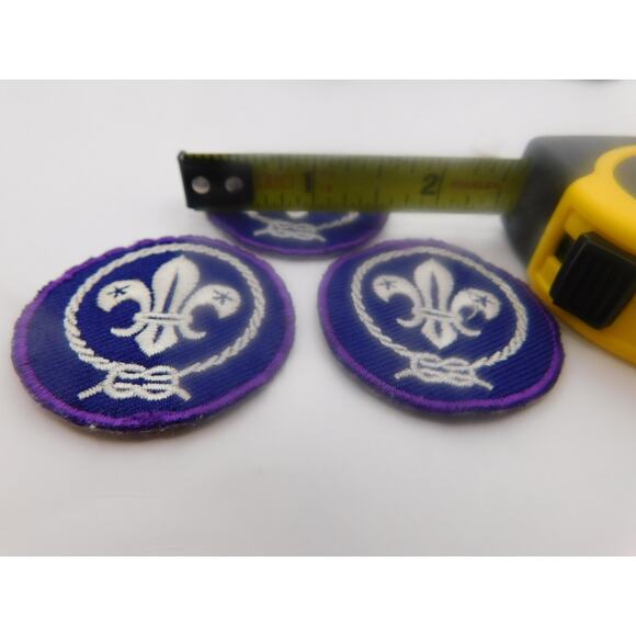 BSA Fleur-de-Lis Patches Vintage Purple/White Cloth Preowned Set of 3 - Picture 2 of 3